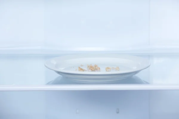 Ψωμί ψίχουλα στο πιάτο στο ψυγείο σε κοντινό πλάνο — Φωτογραφία Αρχείου