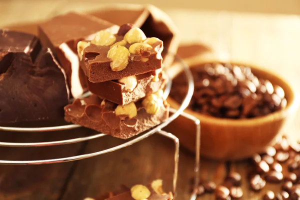 Set of chocolate with nuts, closeup — Stock Photo, Image