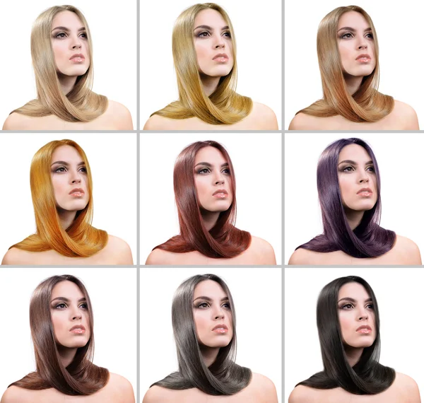Concept of coloring hair. Portraits of beautiful woman with long hair — Stock Photo, Image