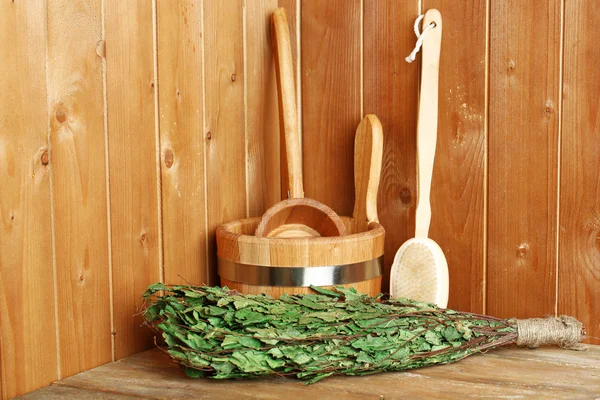 Natuurlijke accessoires in sauna — Stockfoto