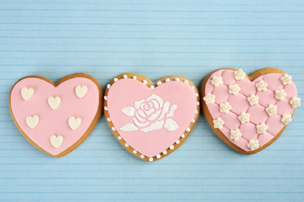 Heart shaped cookies for valentines day on color background — Stock Photo, Image