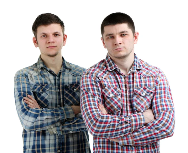 Δύο νεαροί άνδρες απομονωθεί σε λευκό — Φωτογραφία Αρχείου