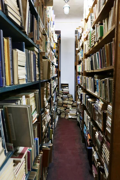 Many books on bookshelf in library — Stock Photo, Image