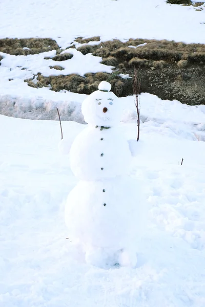Забавный снеговик на снегу зимой — стоковое фото