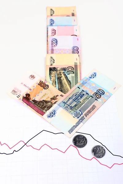 Geld op grafiek document close-up — Stockfoto