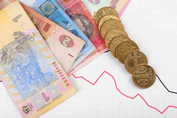 Grafik belgesi üzerinde para yakın çekim