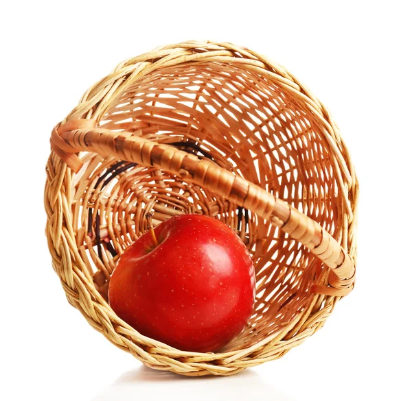 Apple and wicker basket isolated on white — Stock Photo, Image