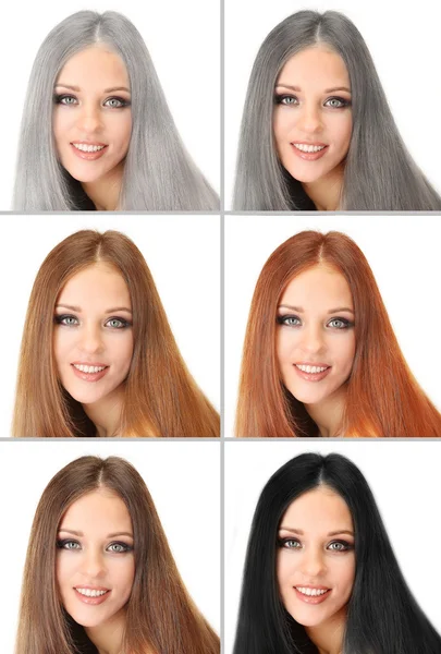 Conceito de coloração de cabelo. Retratos de mulher bonita com cabelos longos — Fotografia de Stock