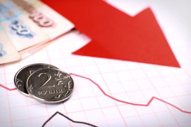 Para ve grafik belgesi üzerinde kırmızı ok kapat