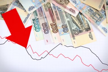 Para ve grafik belgesi üzerinde kırmızı ok kapat