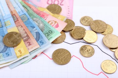 Grafik belgesi üzerinde para yakın çekim