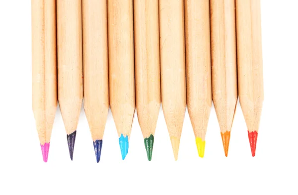 Trä färgglada pennor, isolerad på vit — Stockfoto