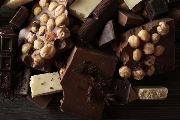 Set of chocolate with hazelnut, closeup — Stock Photo, Image