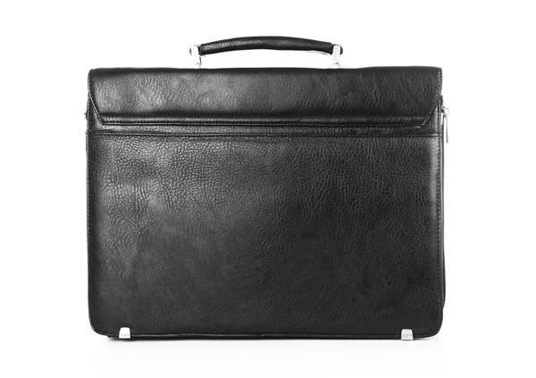 Black leather briefcase isolated on white — Stock Photo, Image