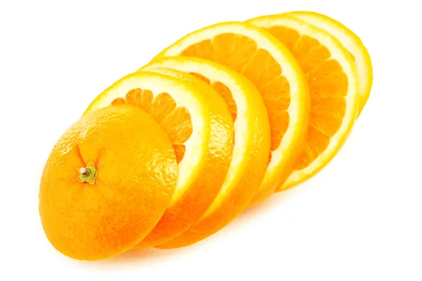 Juicy slices of orange isolated on white — Stock Photo, Image