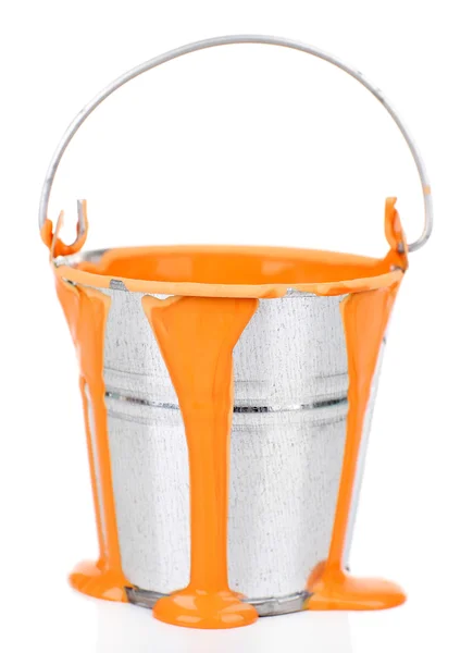 Bucket of orange paint isolated on white — Stock Photo, Image