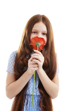 Çiçekli beyaz izole güzel küçük kız