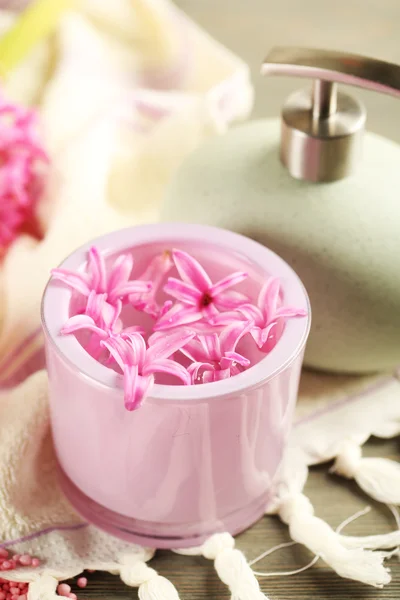 Beautiful spa composition with hyacinth flowers, close up — Stock Photo, Image