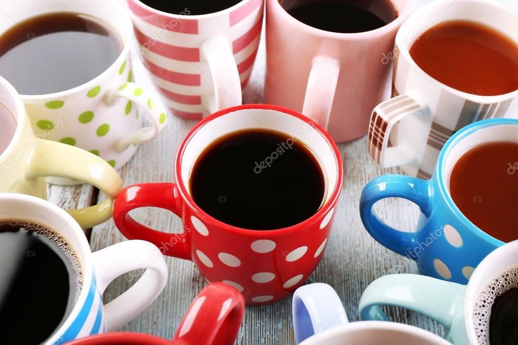 Many cups of coffee, closeup