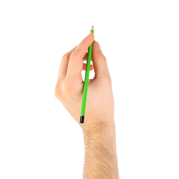 Manlig hand med penna isolerad på vit — Stockfoto