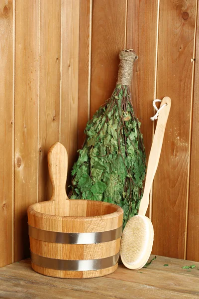 Natural accessories in sauna — Stock Photo, Image