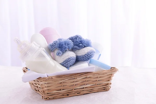 Baby accessories on table on light background — Stock Photo, Image