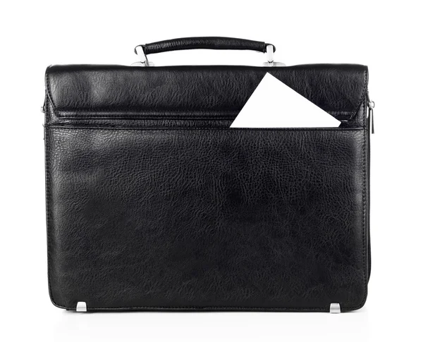 Black leather briefcase isolated on white — Stock Photo, Image