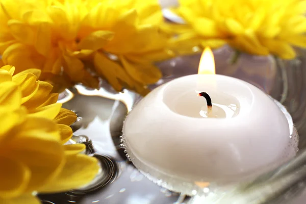 Schüssel mit Thermalwasser mit Blumen — Stockfoto