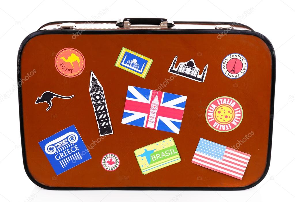 Travel suitcase with stickers