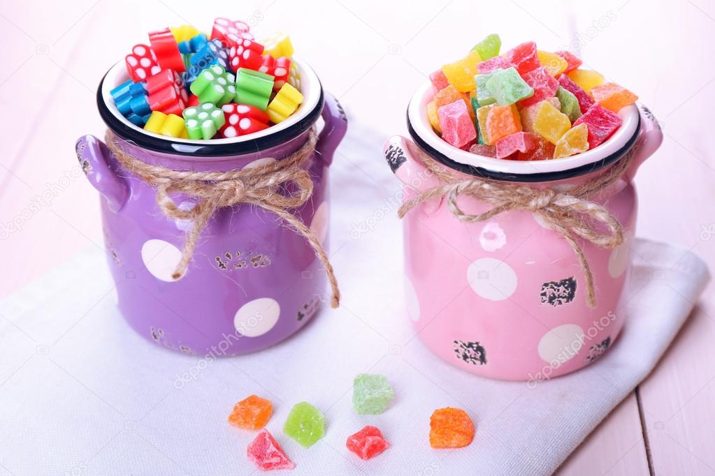 Sweet candies on table