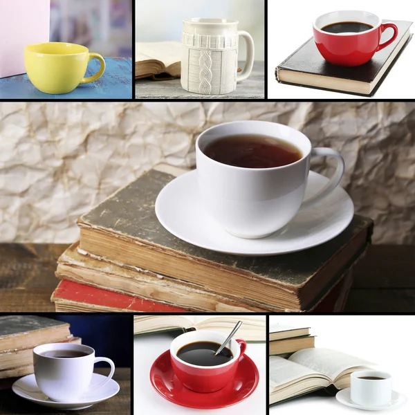 Books and cups compositions in collage — Stock Photo, Image