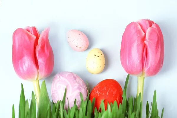 Easter eggs and grass — Stock Photo, Image