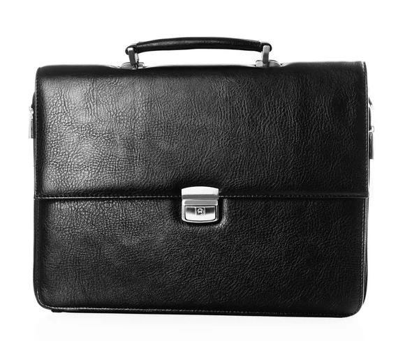 Black leather briefcase isolated on white — Stock Photo, Image