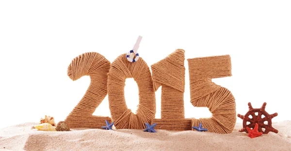 2015 sinal na areia da praia — Fotografia de Stock