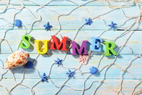 Word summer on wooden background — Stock Photo, Image