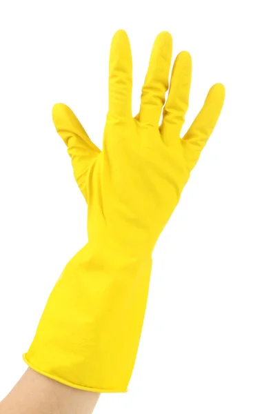 Rubber glove on hand, isolated on white — Stock Photo, Image