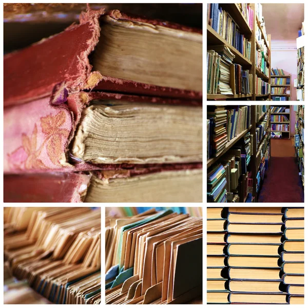 Viele verschiedene Kompositionen mit Büchern in Collage — Stockfoto