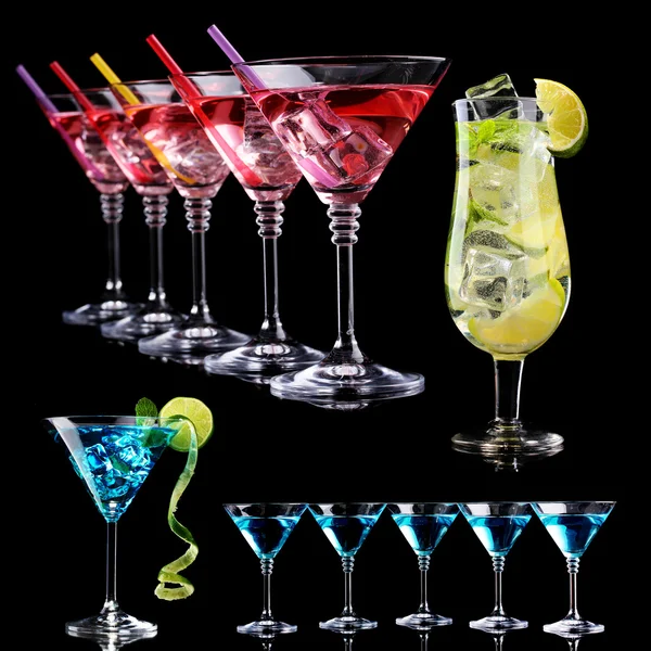 Collage of different cocktails on black background — Stock Photo, Image