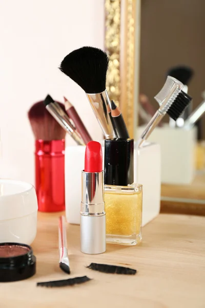 Different cosmetics on dressing table, close up — Stock Photo, Image