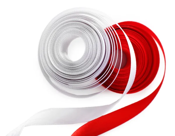 Colorful red and white ribbons isolated on white — Stock Photo, Image