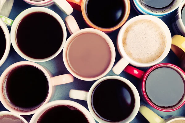 Viele Tassen Kaffee, Draufsicht — Stockfoto