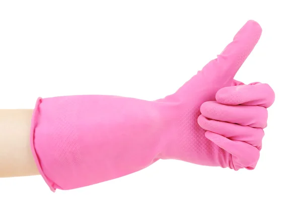 Гумова рукавичка на руці, ізольована на білому — стокове фото