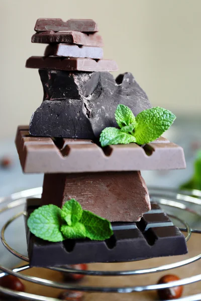 Conjunto de chocolate picante em suporte de metal, close-up — Fotografia de Stock