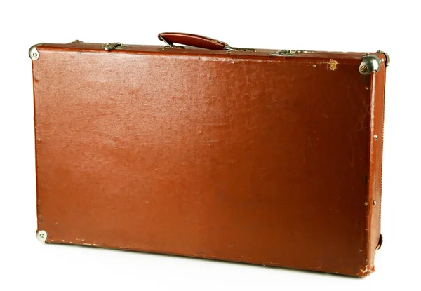 Brown suitcase on gray background — Stock Photo, Image