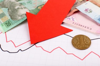 Para ve grafik belgesi üzerinde kırmızı ok kapat