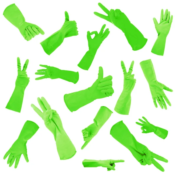 Grønne handsker gestikulerer tal isoleret på hvid - Stock-foto