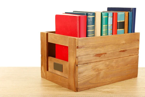 Libri in scatola di legno — Foto Stock