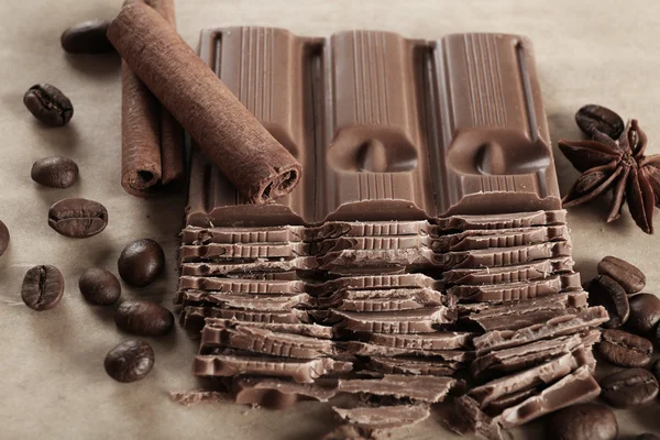 Chopped chocolate on parchment — Stock Photo, Image