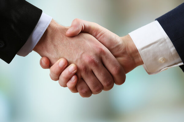 Business handshake on bright background