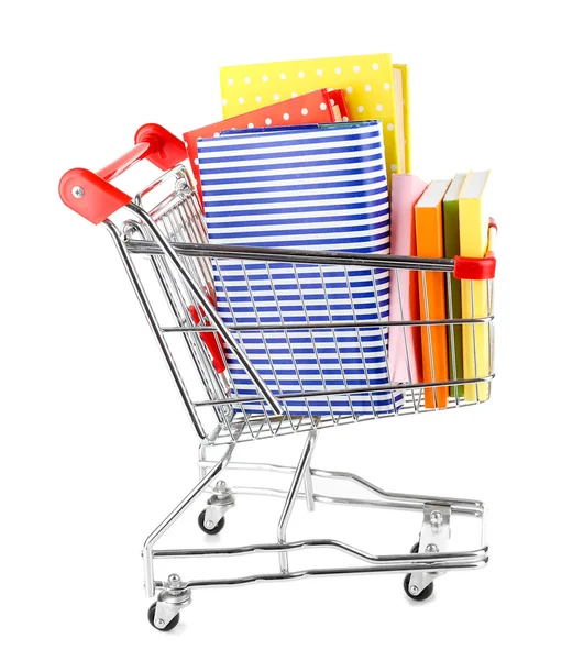 Carrito con libros aislados en blanco —  Fotos de Stock